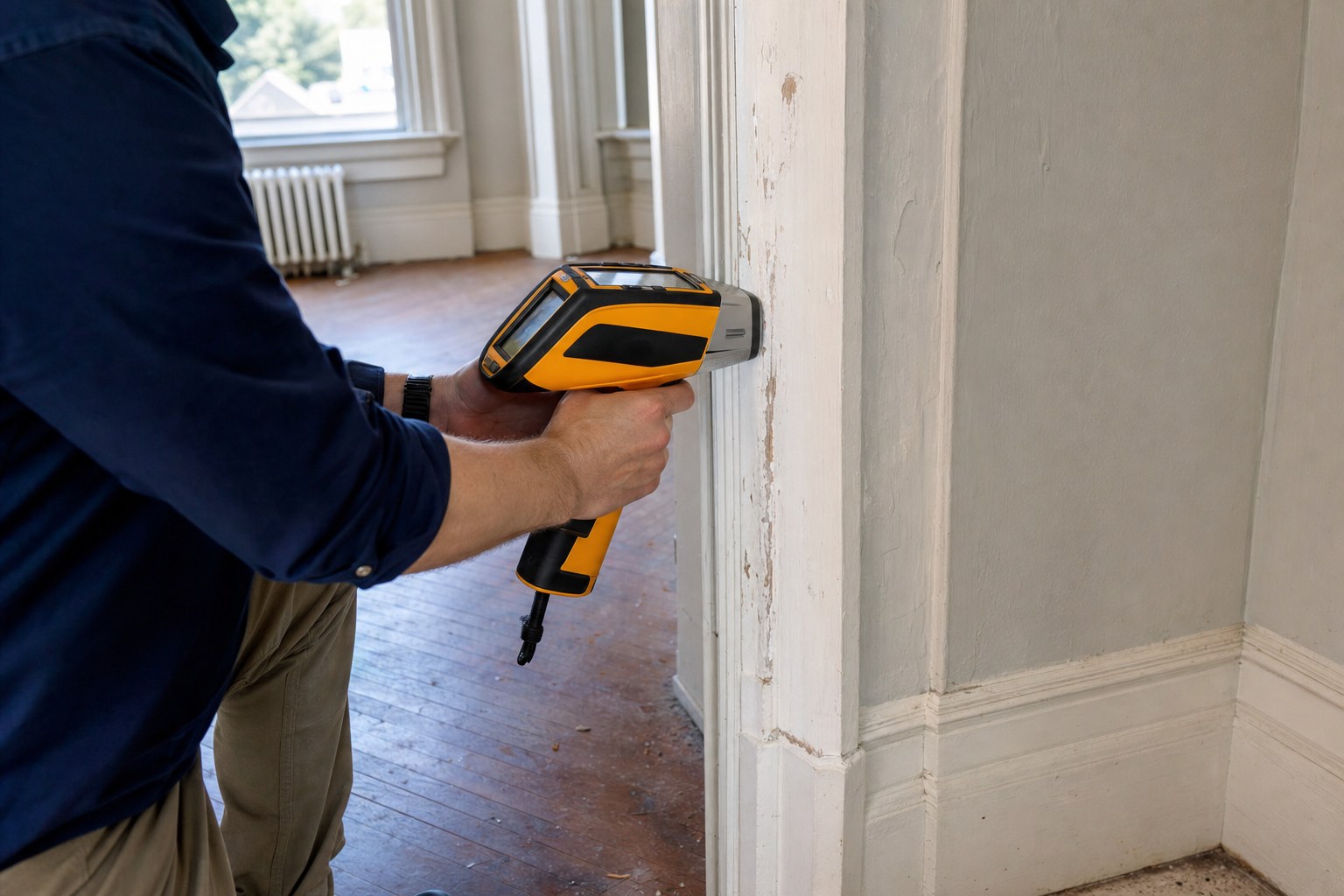 Handheld XRF instrument used to test a painted surface