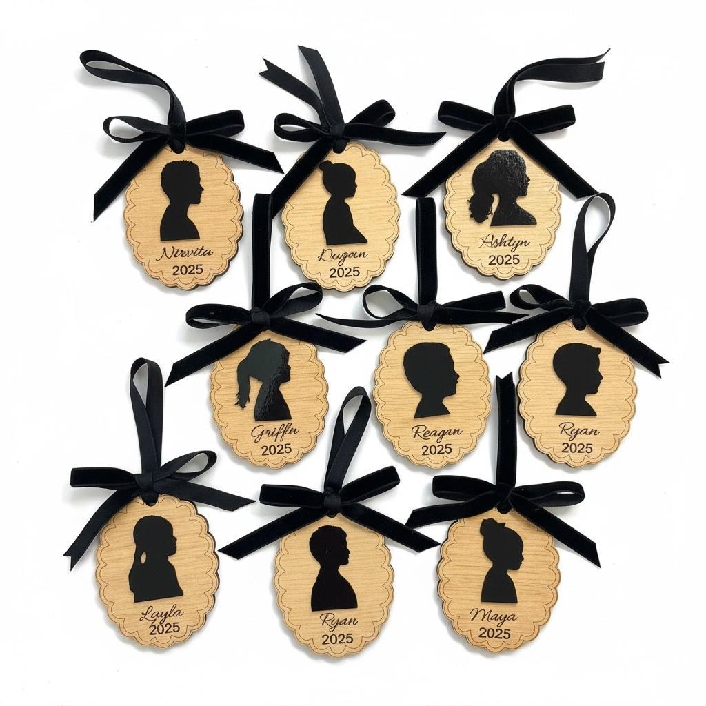 Bulk Set- Personalized Child Silhouette Ornament Bulk Set | Teacher Gift Class Ornaments | Custom Photo Cameo Ornament w/ Name & Year, additional product photo