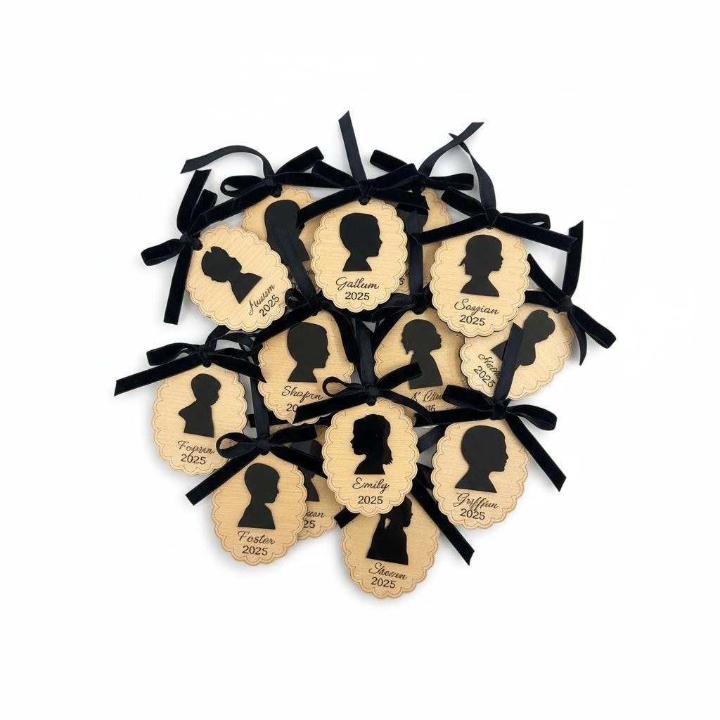 Bulk Set- Personalized Child Silhouette Ornament Bulk Set | Teacher Gift Class Ornaments | Custom Photo Cameo Ornament w/ Name & Year, additional product photo