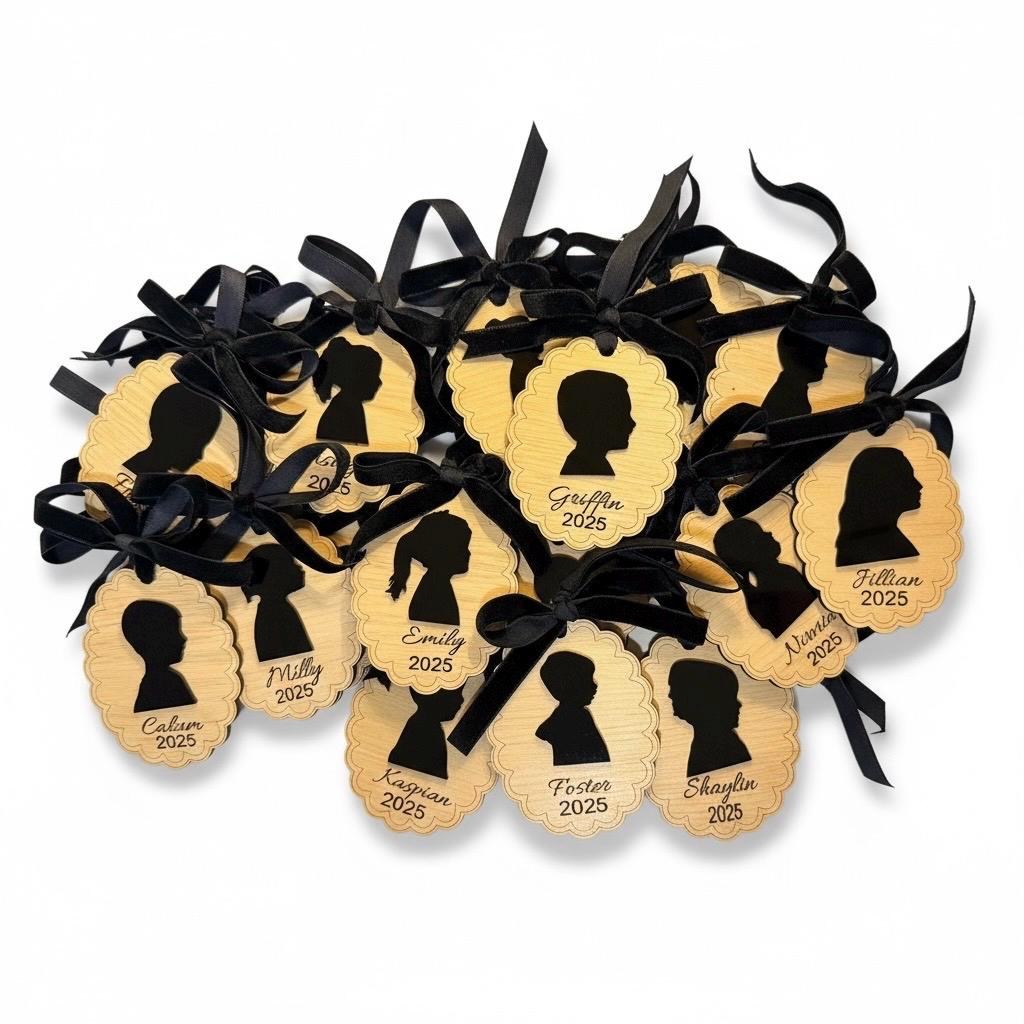 Bulk Set- Personalized Child Silhouette Ornament Bulk Set | Teacher Gift Class Ornaments | Custom Photo Cameo Ornament w/ Name & Year, additional product photo