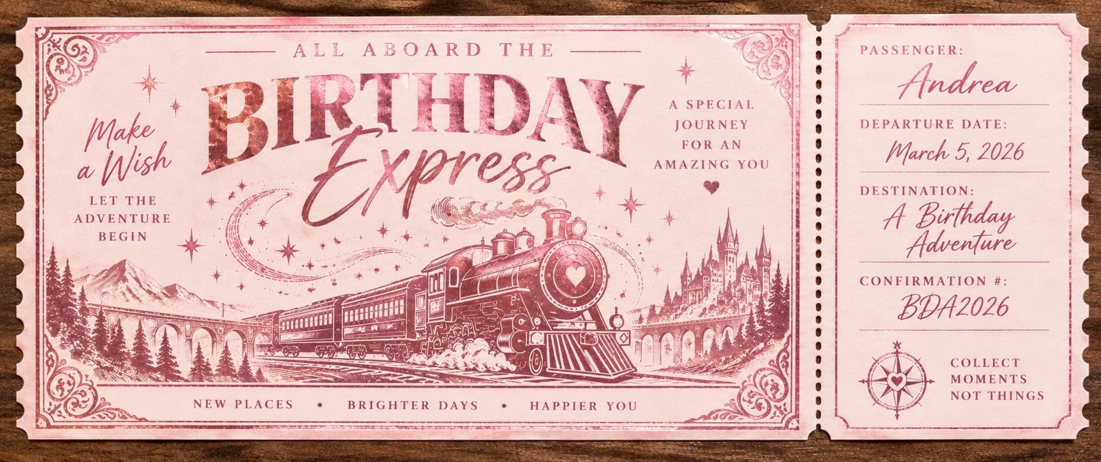 Personalized Golden Surprise Ticket, Custom Experience Gift Reveal Keepsake, additional product photo