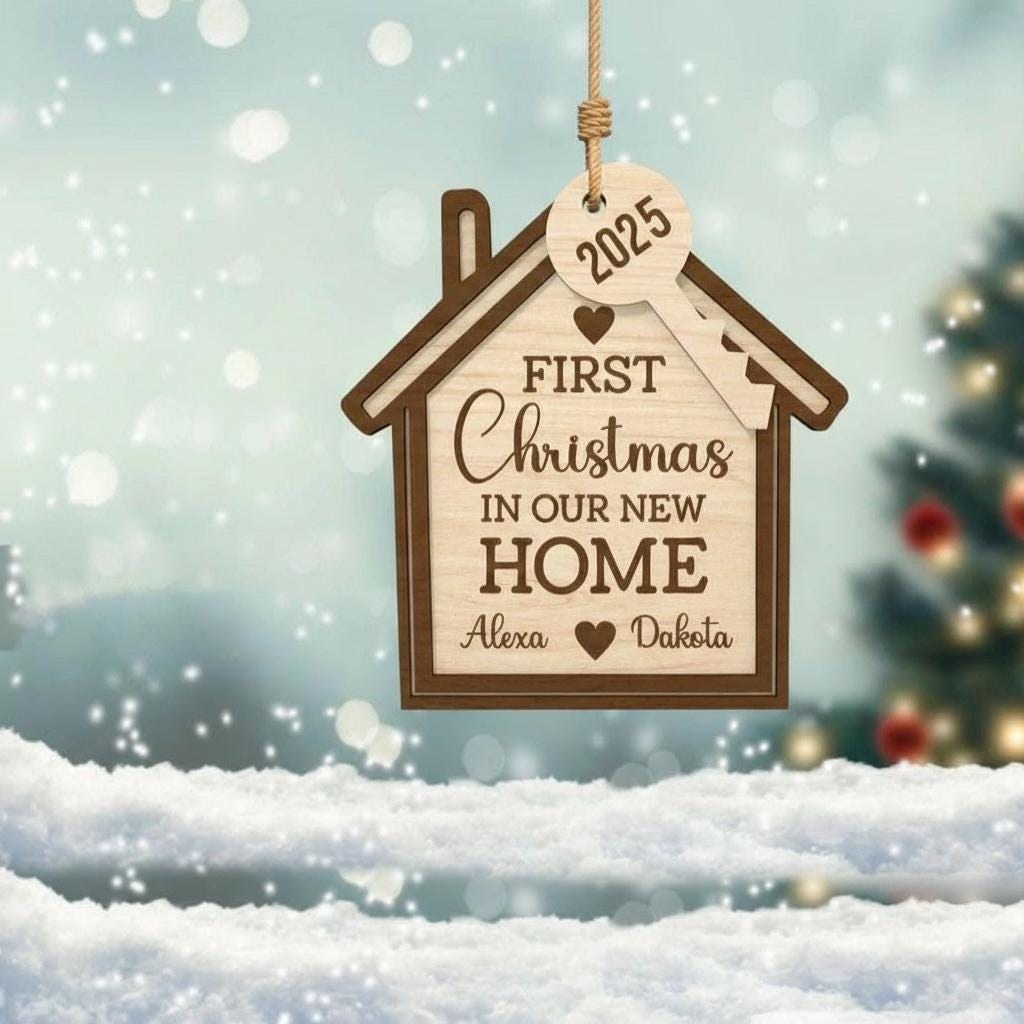 Personalized First Christmas in Our New Home 2025 Ornament, 2 Layer Wood House, First Time Homeowner Gift, Housewarming, Realtor Closing, additional product photo