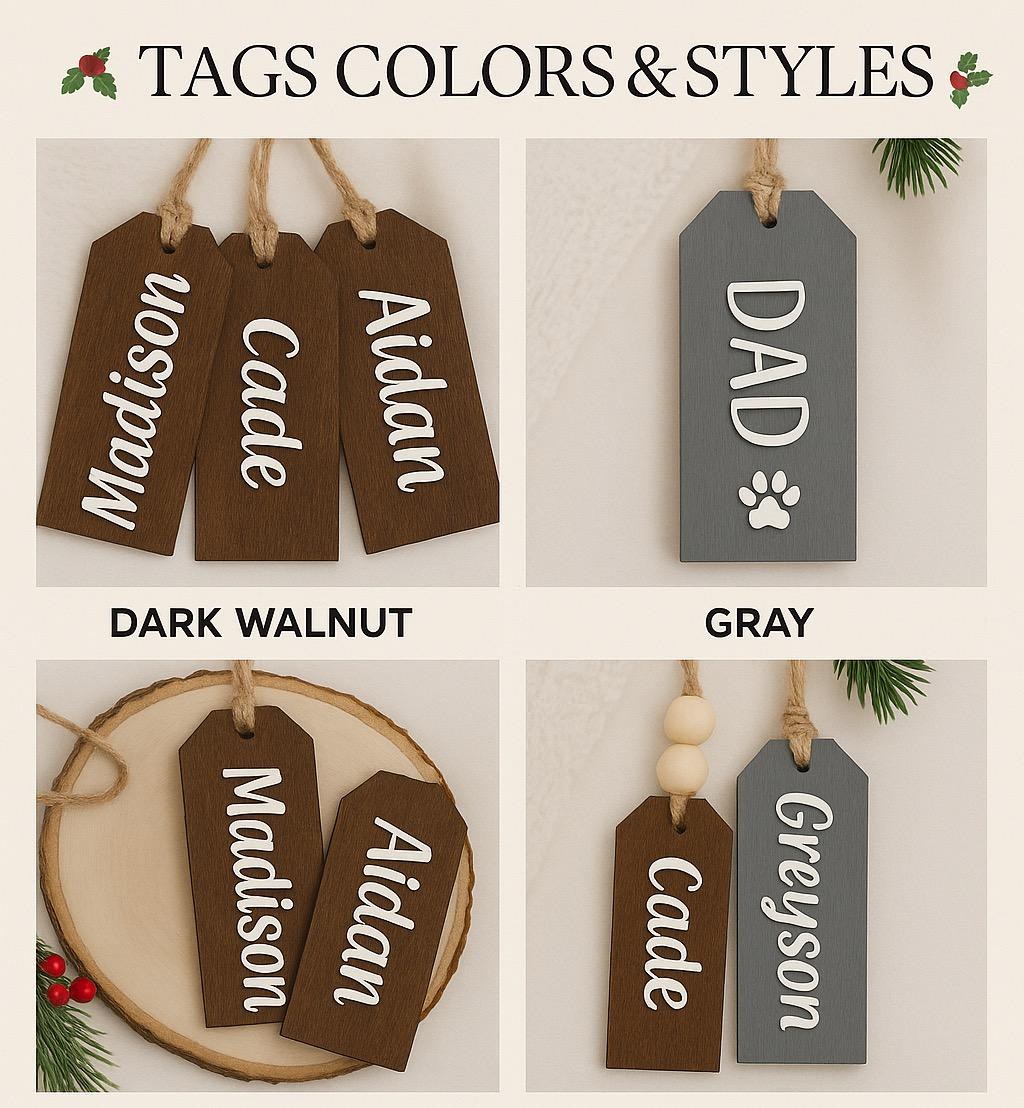 Personalized 3D Wooden Name Plate, Rustic Christmas Hanger, Custom Family & Pet Names, additional product photo