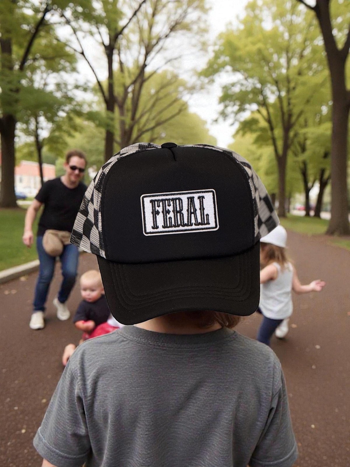 Feral Toddler & Kids Trucker Hat (Patch) | Funny Wild Child Snapback | Youth Mesh Cap | Trendy Kid Hat | Gift for Little Rascals, additional product photo
