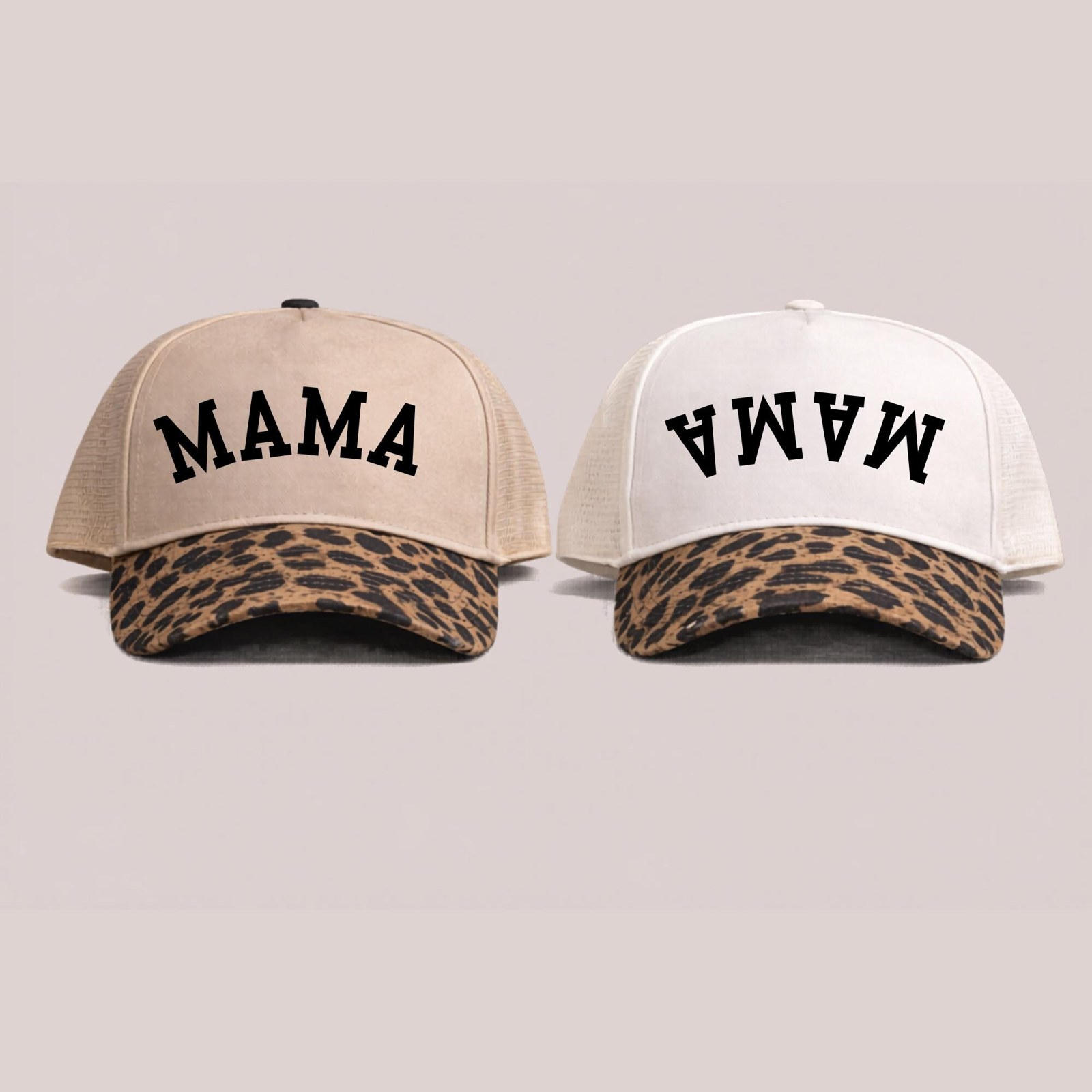 Custom MAMA Puff Vinyl Trucker Hat | Arched Leopard Print Brim, additional product photo