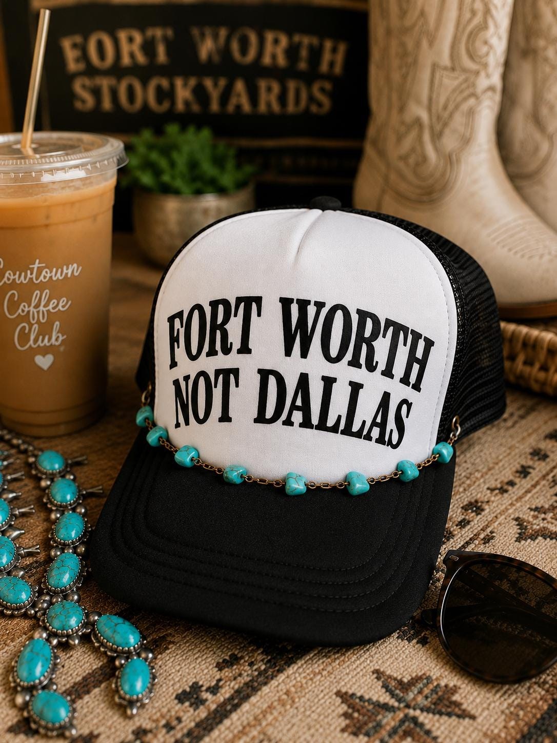 Fort Worth Not Dallas Hat, Fort Worth Trucker Hat, Texas Girl Hat, Puff Vinyl Hat, Western Fashion Cap, Cowtown Hat, additional product photo