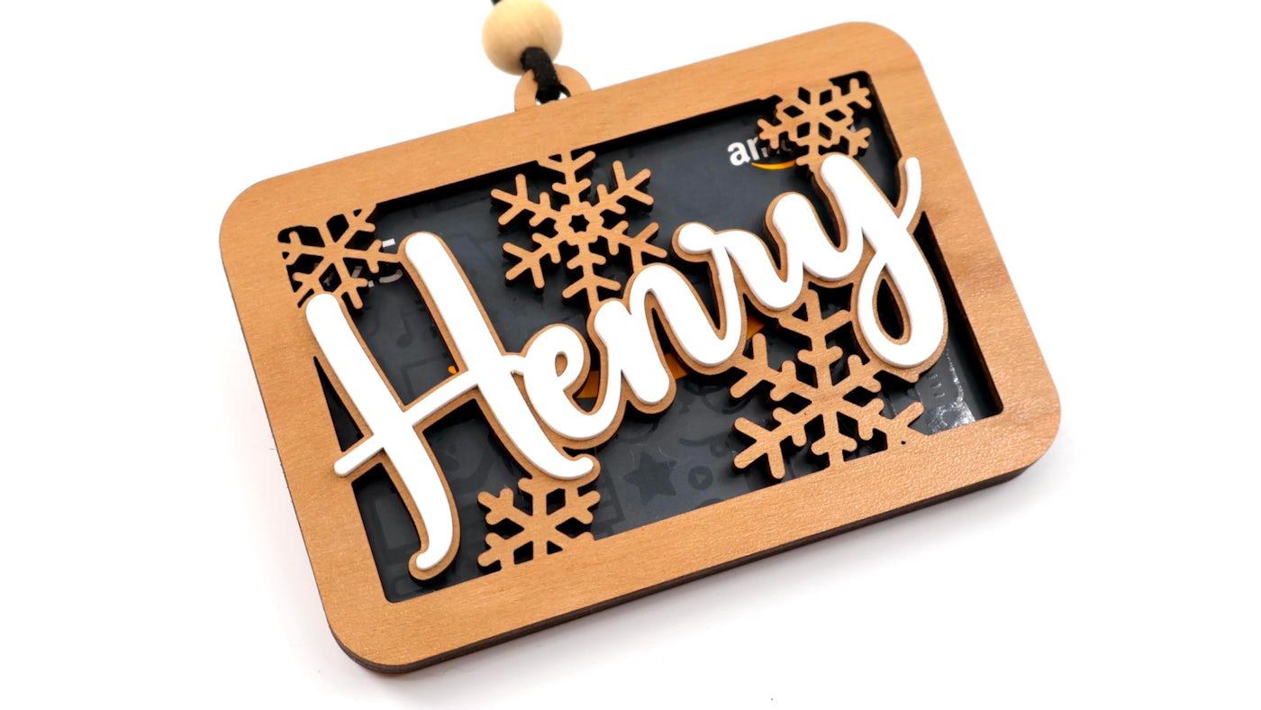 Personalized Wood Christmas Ornament: Three-Layer Gift Card Holder, additional product photo