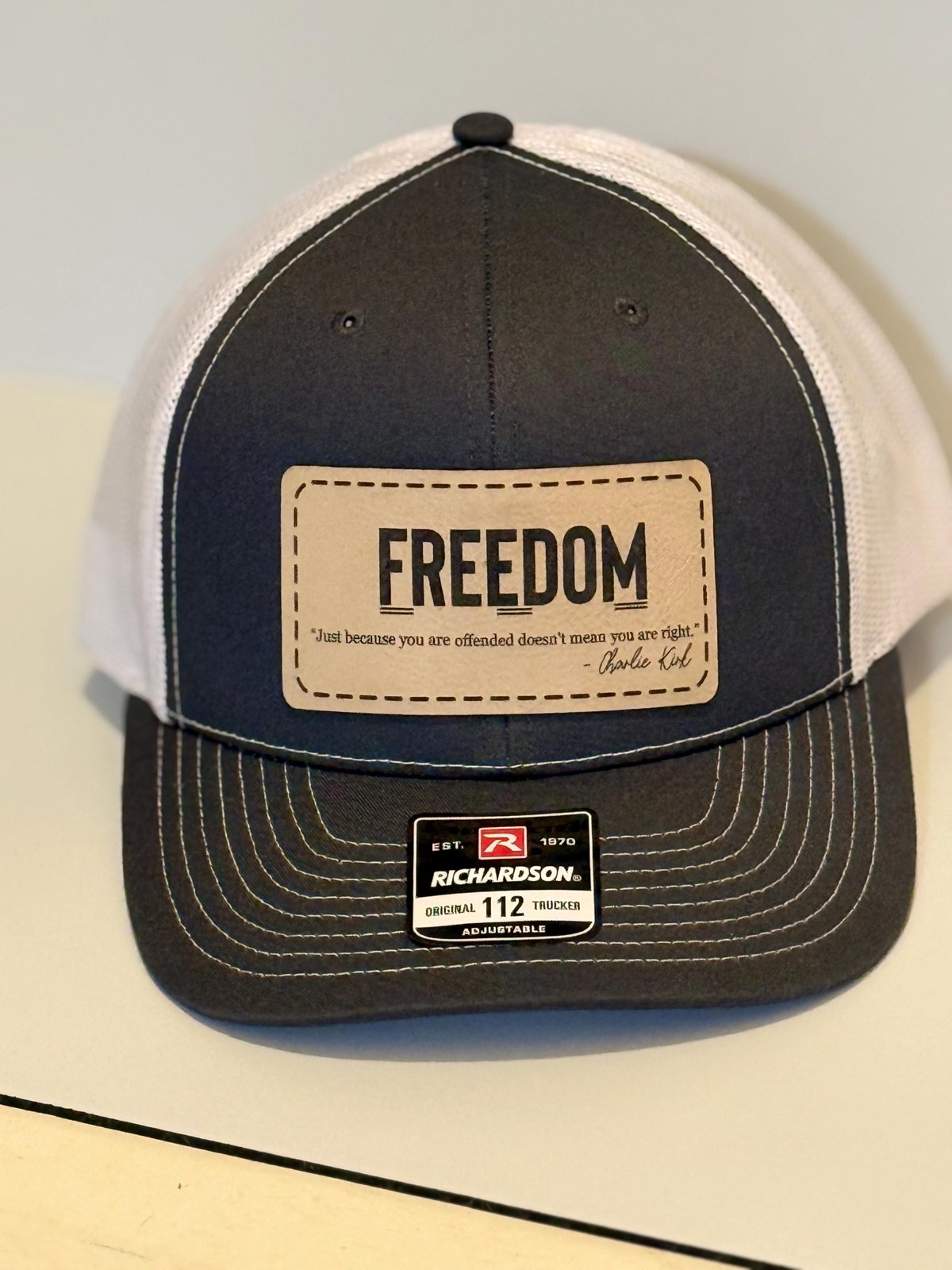 Custom Men’s SnapBack Trucker Hat w/ Freedom Patch – Laser Engraved Quote Patch, Men’s Snapback, Personalized Side Text, additional product photo