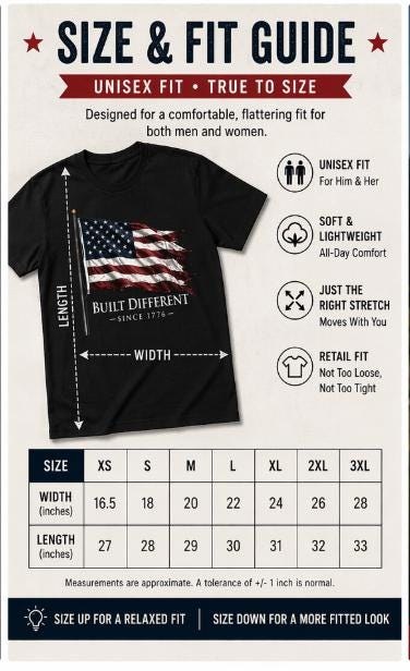 Built Different Since 1776 Patriotic Shirt | American Pride Tee | July 4th Shirt | USA Gift, additional product photo