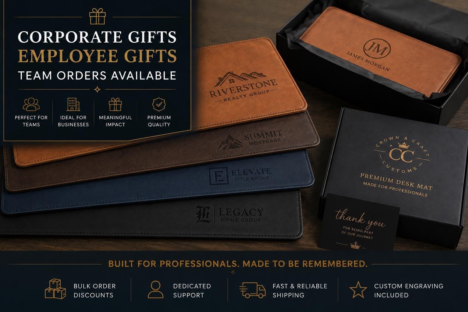 Custom Mouse Pad Desk Mat Executive Office Gift Corporate Employee Appreciation Item Personalized Leather Workspace Essential Professional, additional product photo