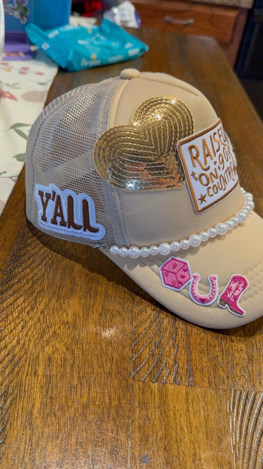 custom, trucker hat, hats, laser engraved, country music, raised on 90's country, chenille patches, additional product photo