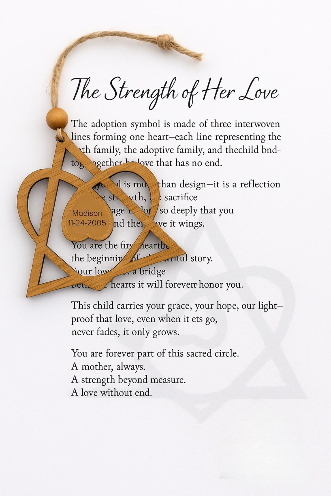 Adoption Symbol Ornament • Laser Engraved Wood Keepsake, additional product photo