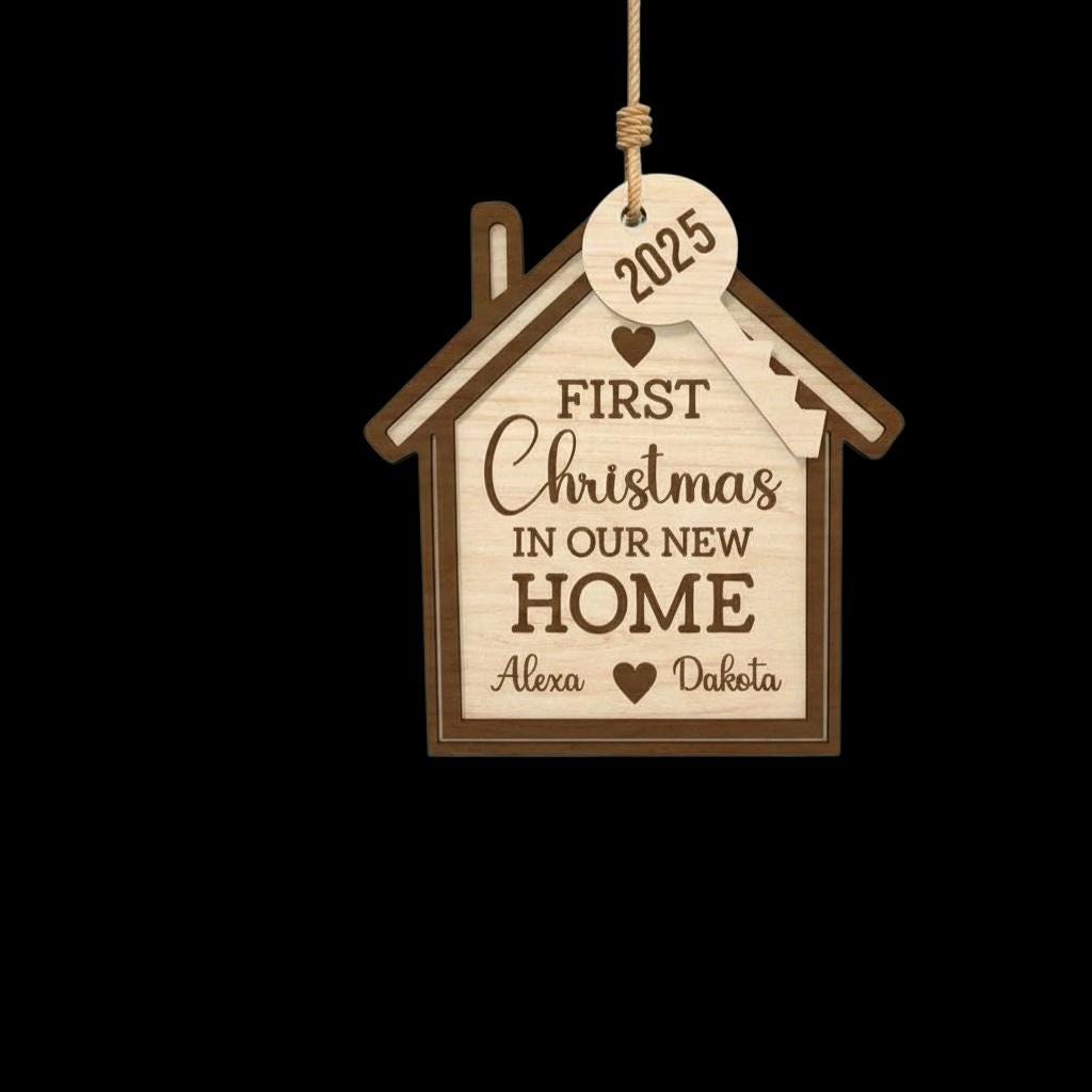 Personalized First Christmas in Our New Home 2025 Ornament, 2 Layer Wood House, First Time Homeowner Gift, Housewarming, Realtor Closing, additional product photo