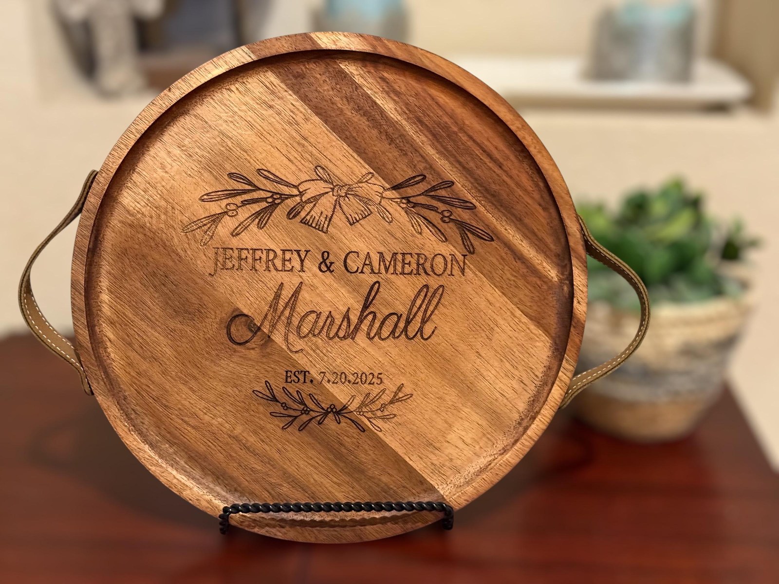 Personalized Acacia Wood Wedding Tray – Engraved Couple's Names, Anniversary Gift, additional product photo