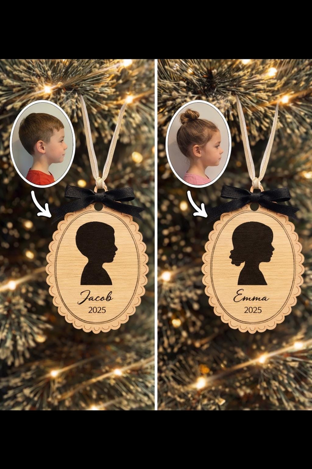 Bulk Set- Personalized Child Silhouette Ornament Bulk Set | Teacher Gift Class Ornaments | Custom Photo Cameo Ornament w/ Name & Year, additional product photo