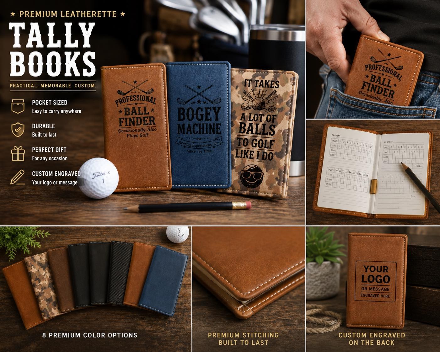 Custom Leatherette Tally Book Golf Gift for Men, Hunting Fishing Pocket Notebook, Personalized Scorecard Holder Wallet, additional product photo