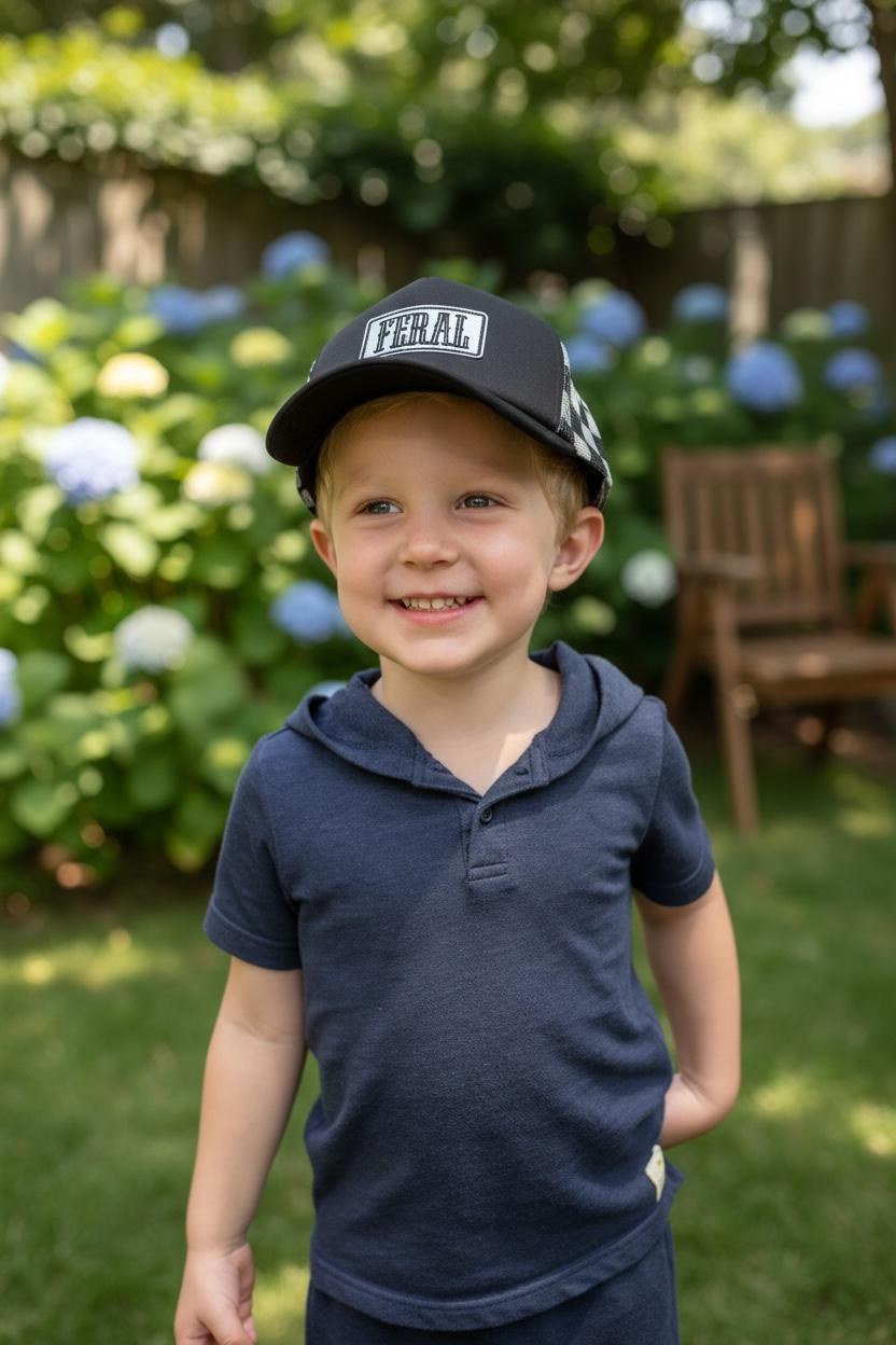Feral Toddler & Kids Trucker Hat (Patch) | Funny Wild Child Snapback | Youth Mesh Cap | Trendy Kid Hat | Gift for Little Rascals, additional product photo