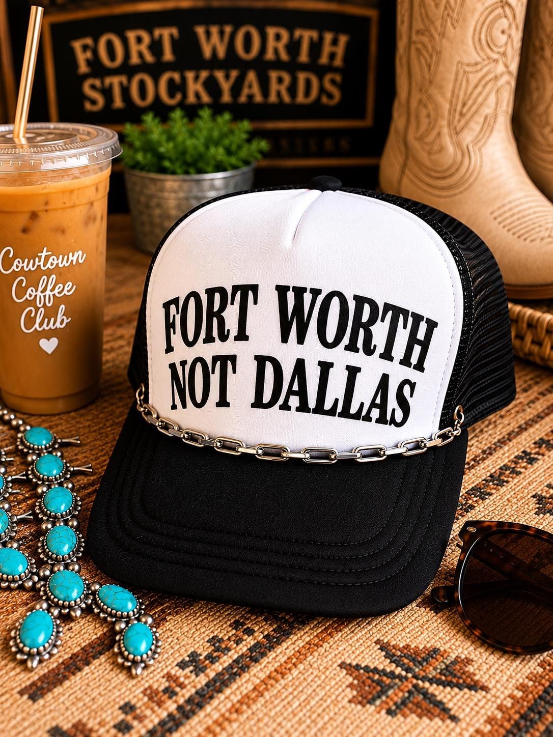 Fort Worth Not Dallas Hat, Fort Worth Trucker Hat, Texas Girl Hat, Puff Vinyl Hat, Western Fashion Cap, Cowtown Hat, additional product photo