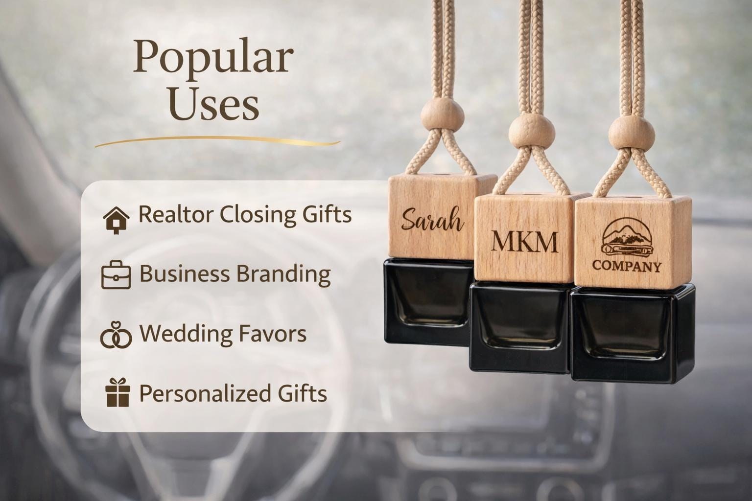 Custom Engraved Wood Car Diffuser | Personalized Air Freshener, Logo Gift, additional product photo