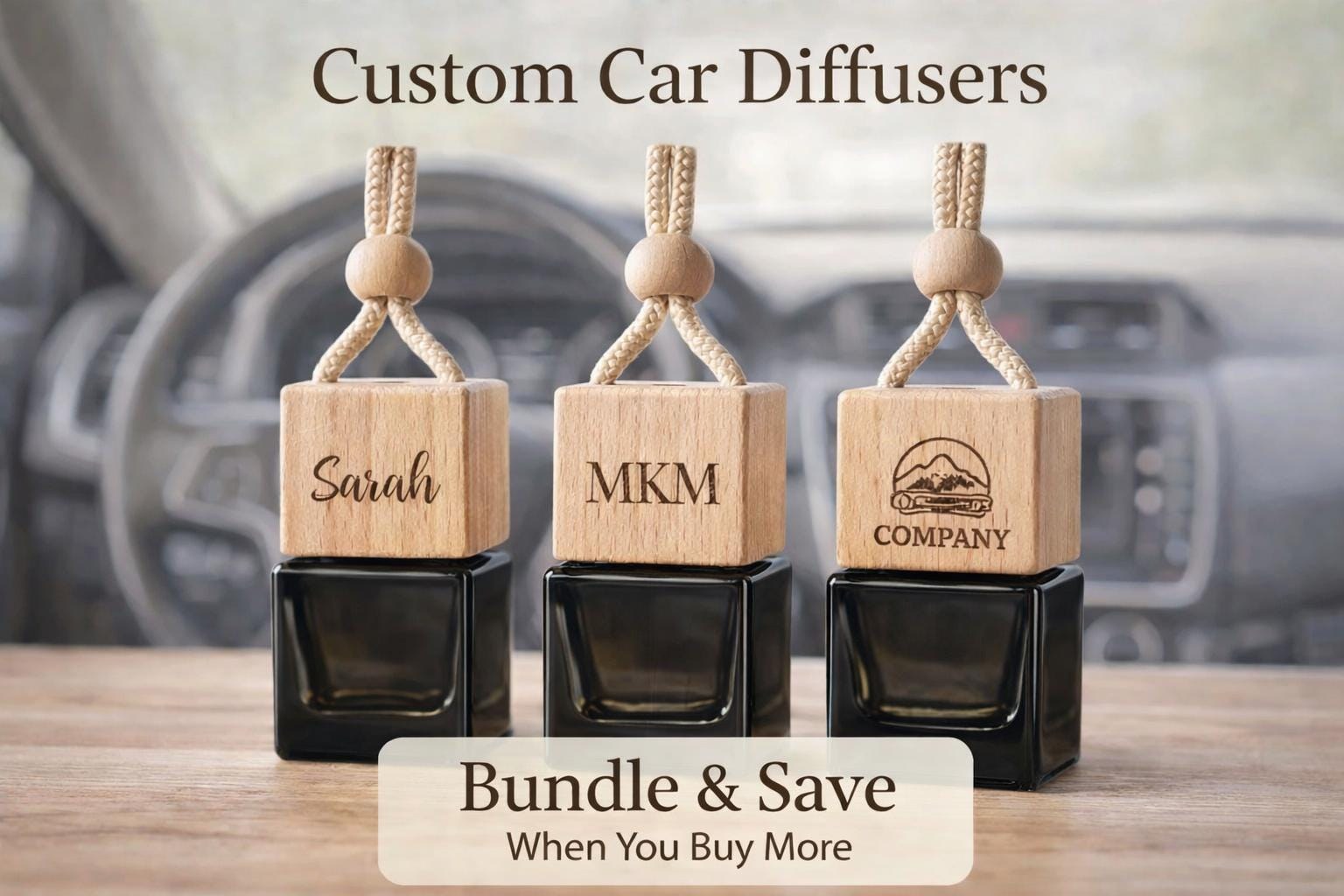 Custom Engraved Wood Car Diffuser | Personalized Air Freshener, Logo Gift, additional product photo