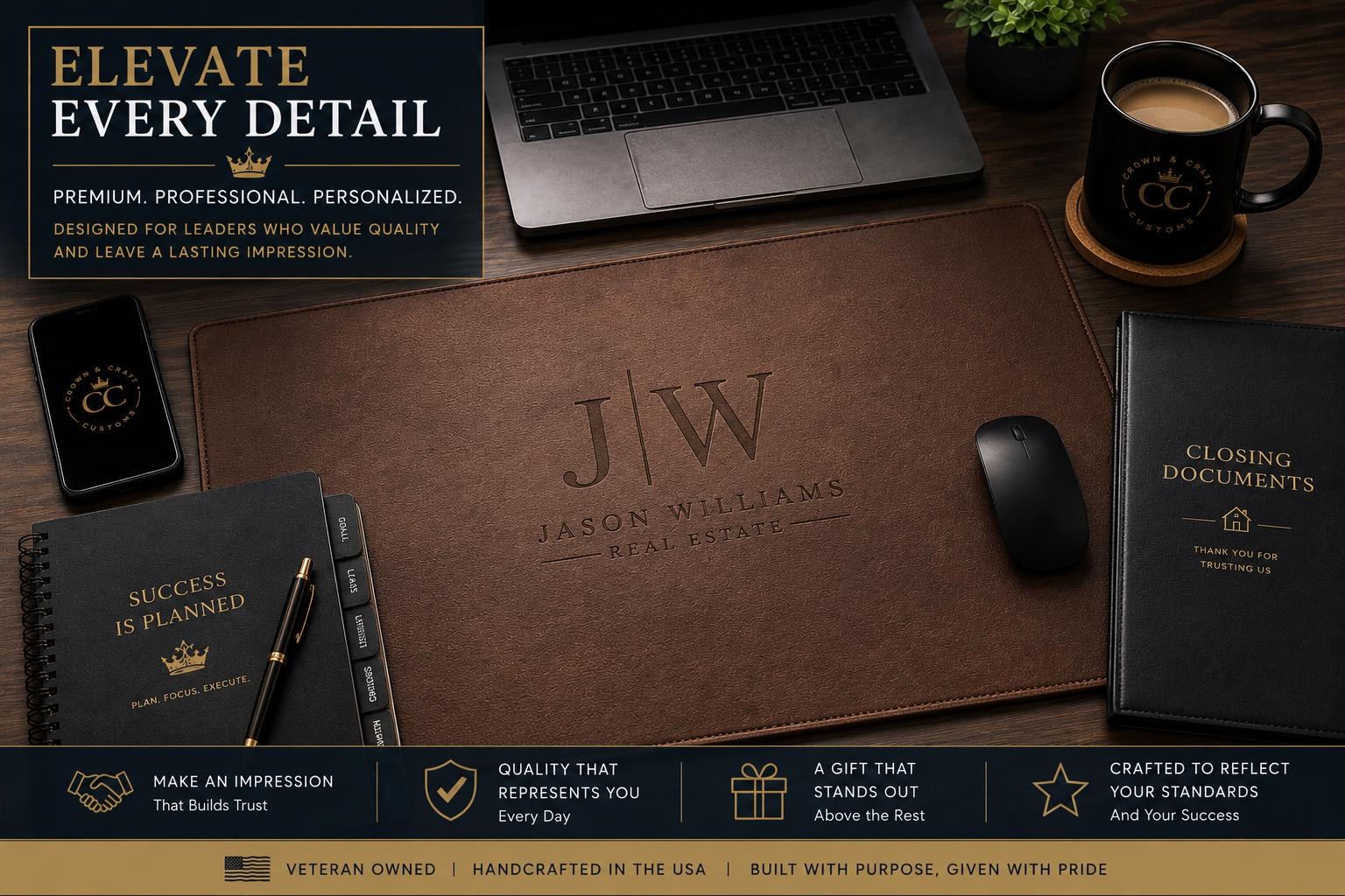 Custom Mouse Pad Desk Mat Executive Office Gift Corporate Employee Appreciation Item Personalized Leather Workspace Essential Professional, additional product photo