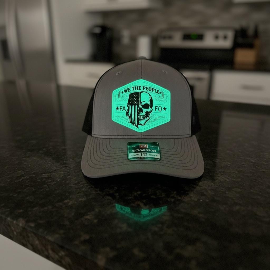Glow in the Dark Leather Patch Trucker Hat | Custom Engraved Richardson 112 Snapback, additional product photo