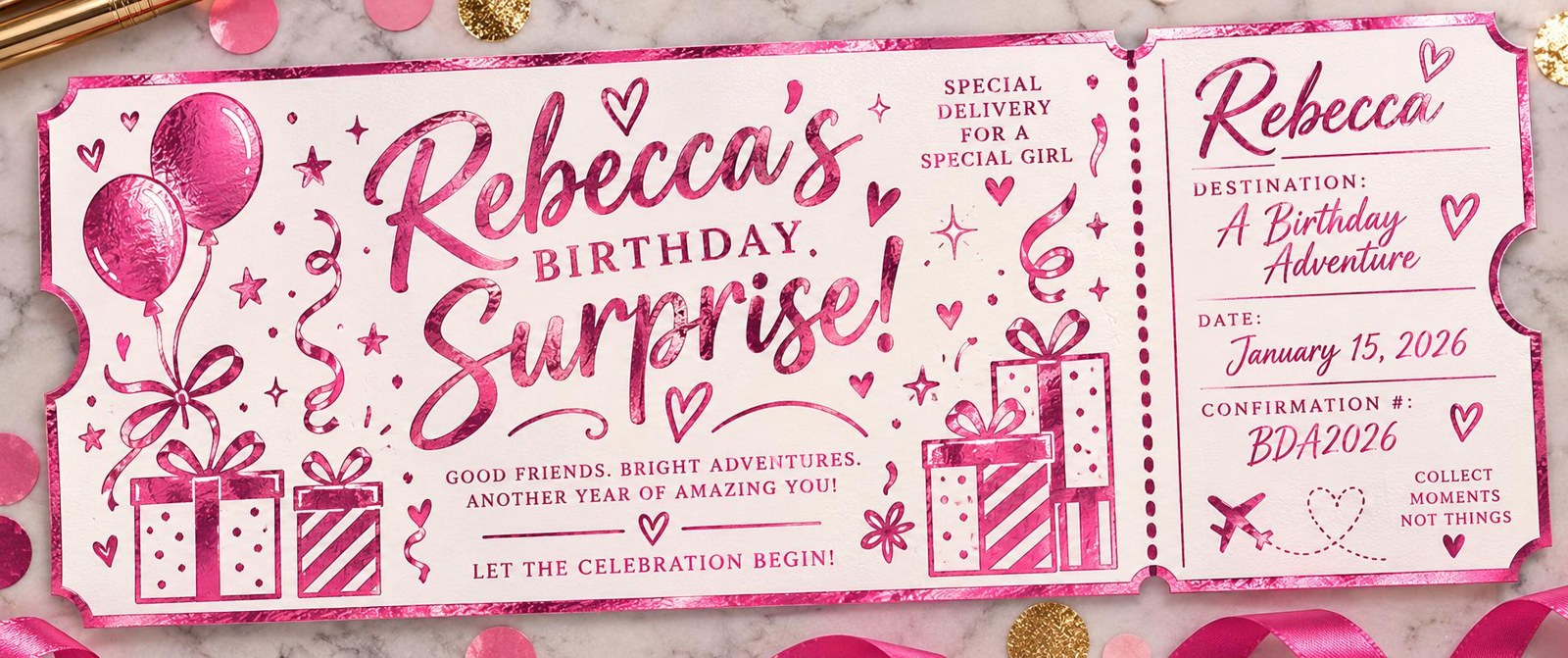 Personalized Golden Surprise Ticket, Custom Experience Gift Reveal Keepsake, additional product photo
