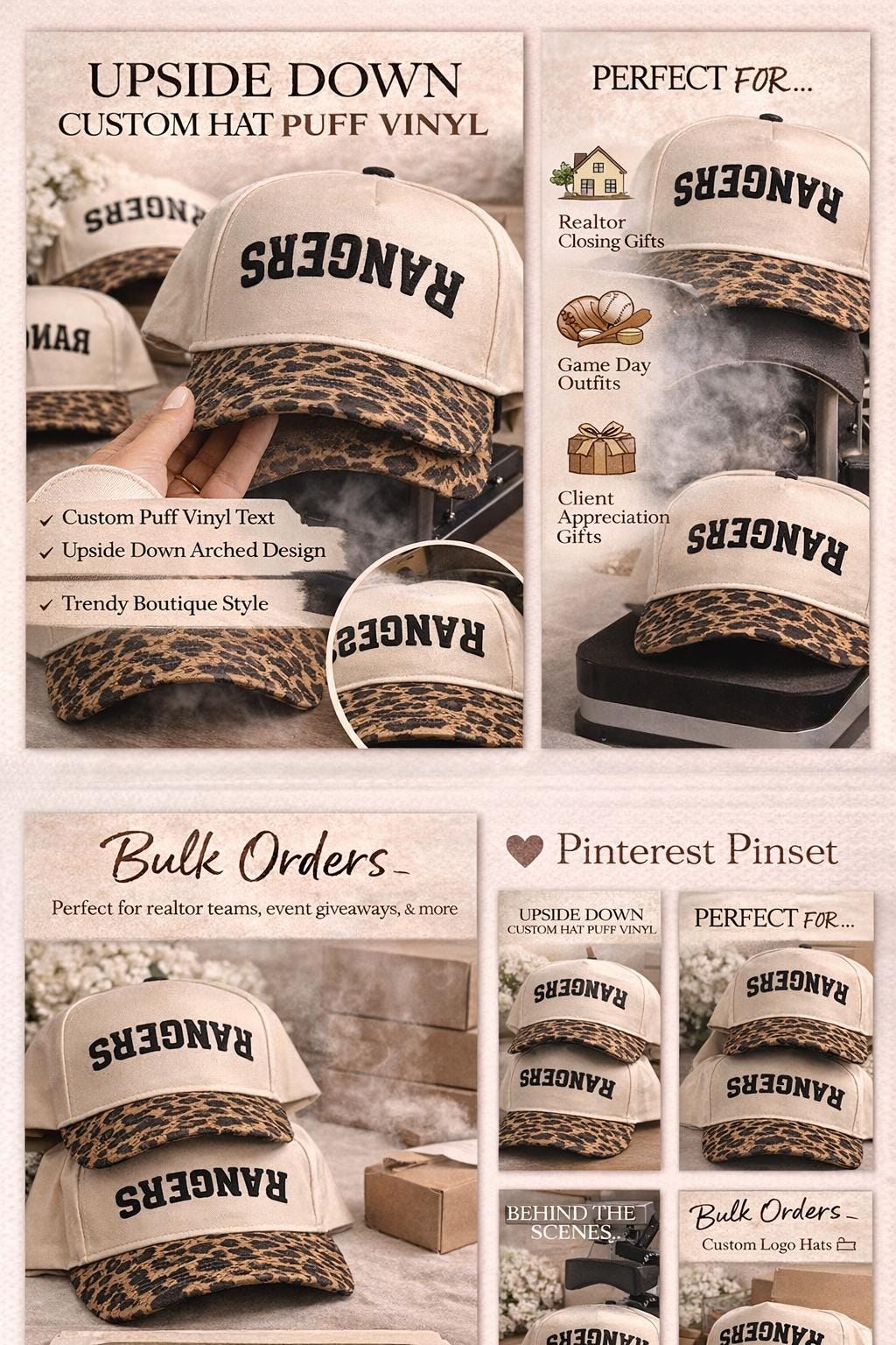 Custom MAMA Puff Vinyl Trucker Hat | Arched Leopard Print Brim, additional product photo