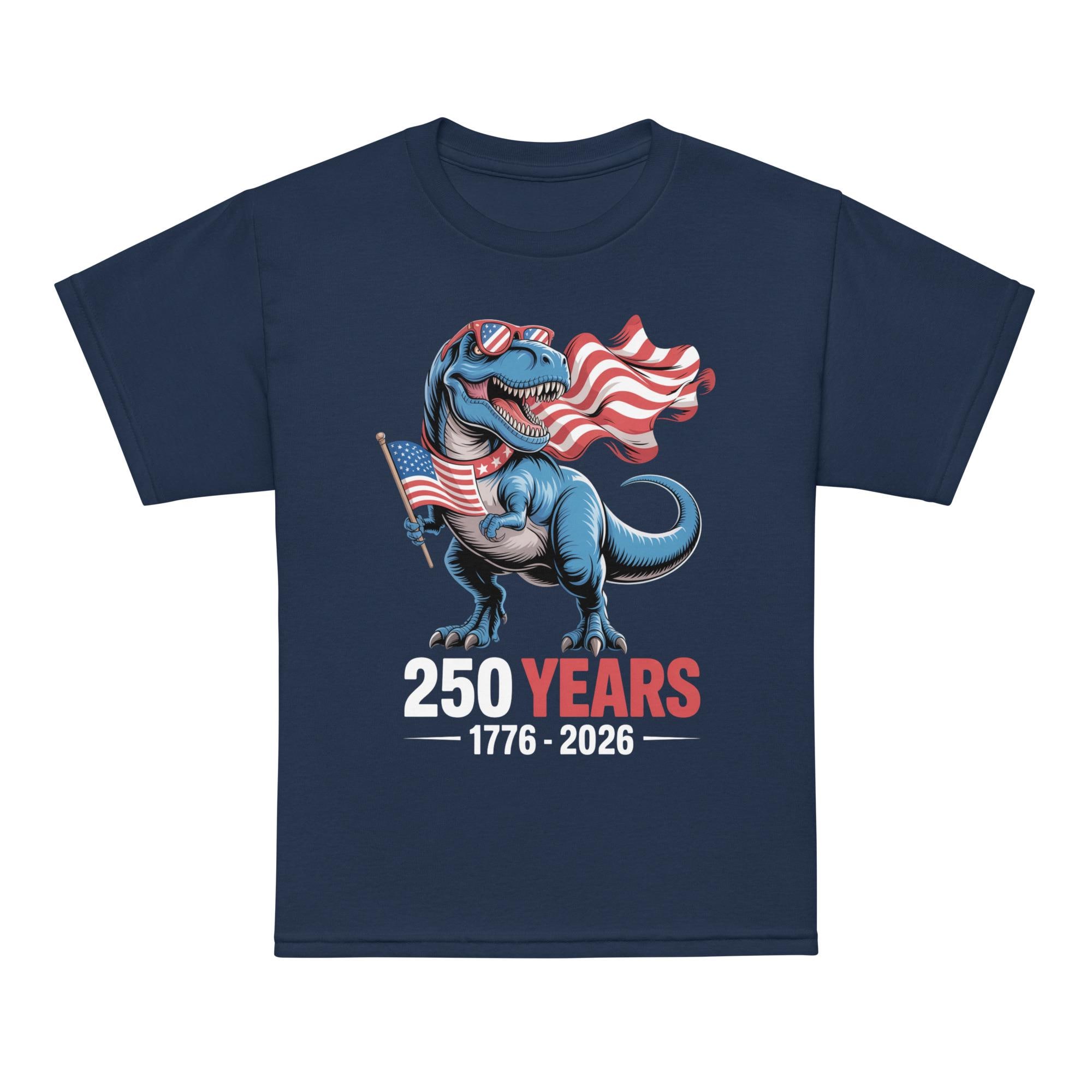 Patriotic Dinosaur Youth Shirt | America 250 Years Tee | 4th of July | USA 1776 2026 T-Shirt | Dino Tee