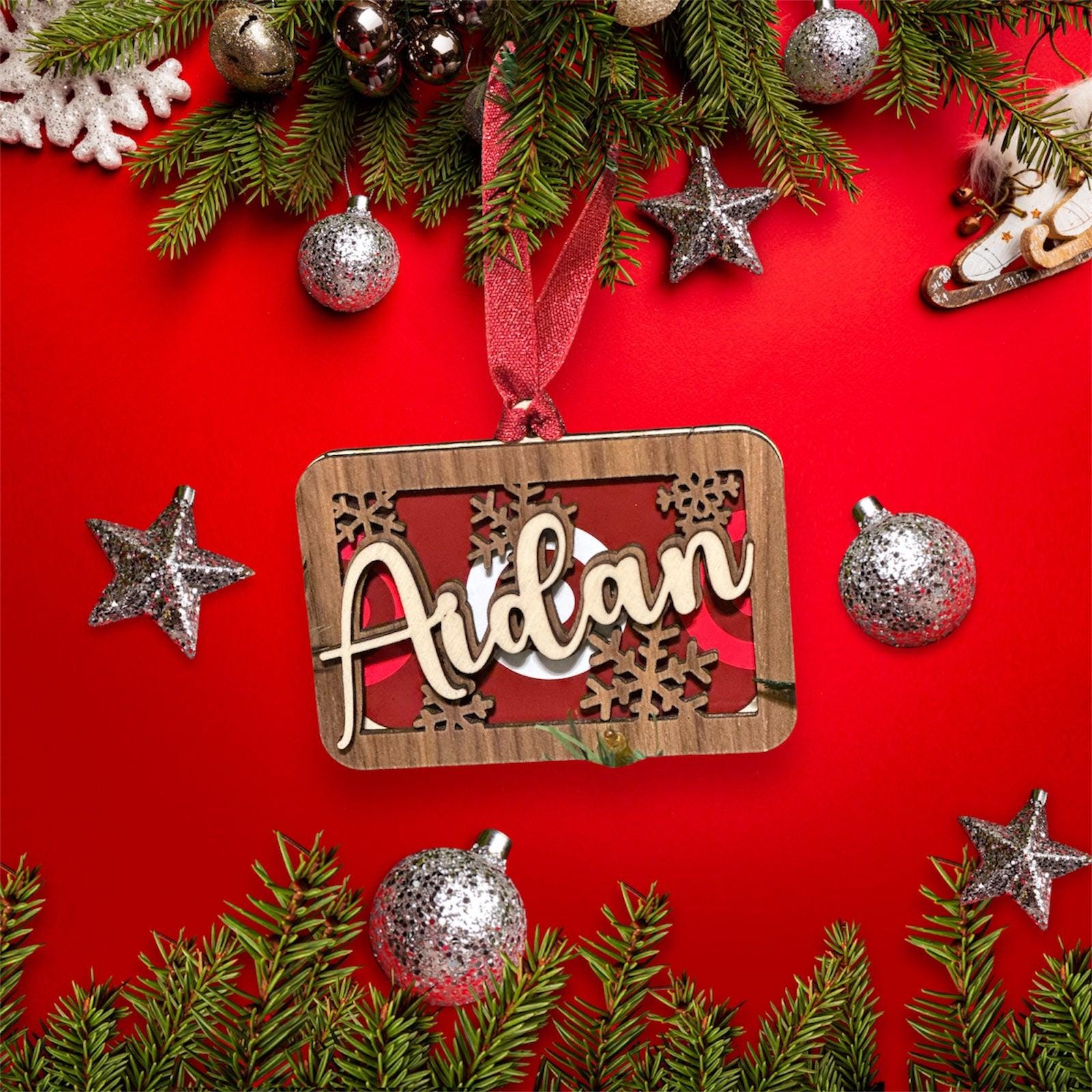 Personalized Wood Christmas Ornament: Three-Layer Gift Card Holder