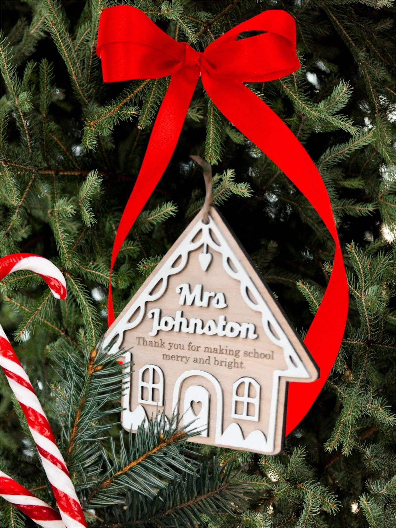 Personalized Teacher Ornament - "Thank You for Making School Merry & Bright"