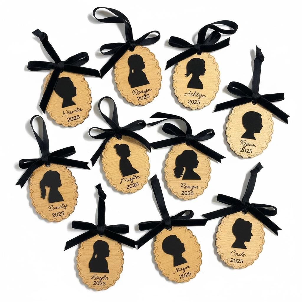 Bulk Set- Personalized Child Silhouette Ornament Bulk Set | Teacher Gift Class Ornaments | Custom Photo Cameo Ornament w/ Name & Year