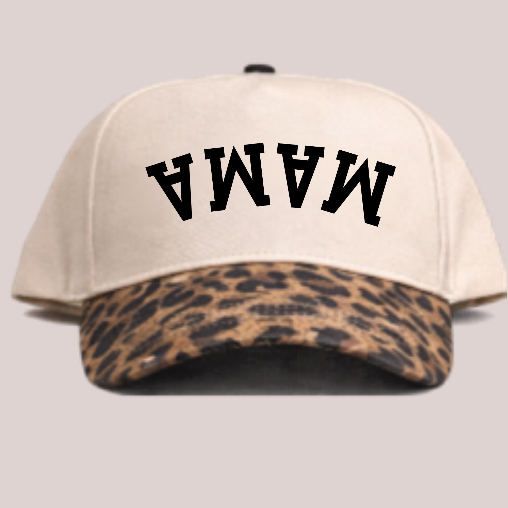 Custom MAMA Puff Vinyl Trucker Hat | Arched Leopard Print Brim