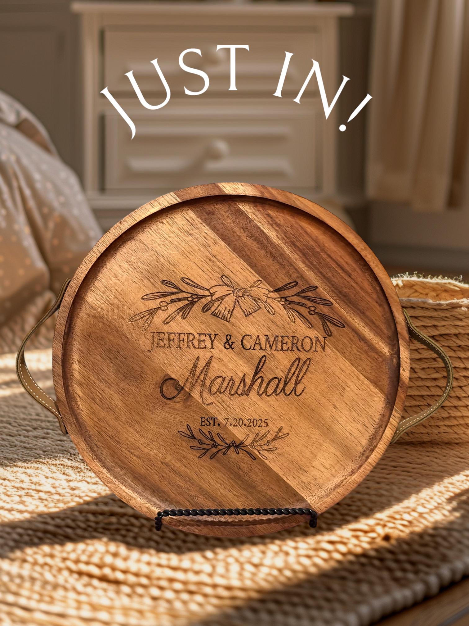 Personalized acacia wood wedding tray
