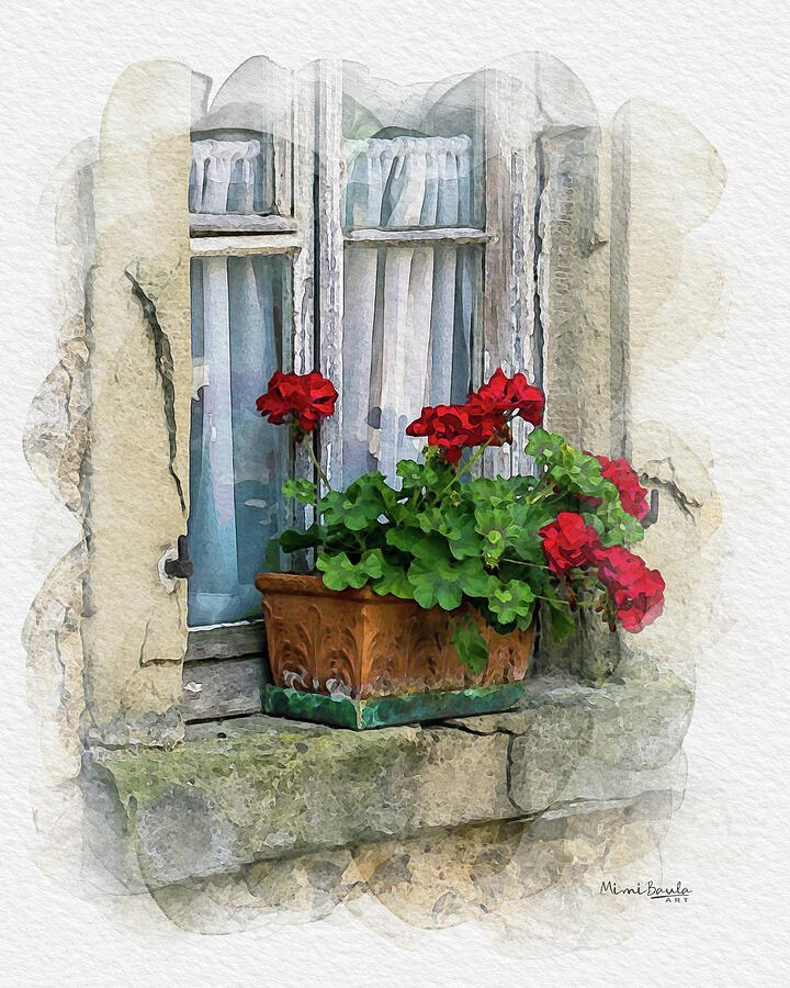 Crimson Blooms on Stone by Mimi Baula