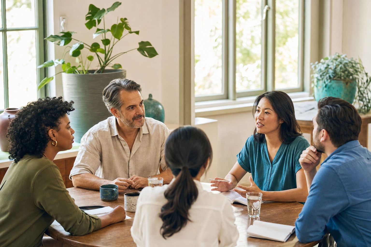 Small group in a focused planning conversation
