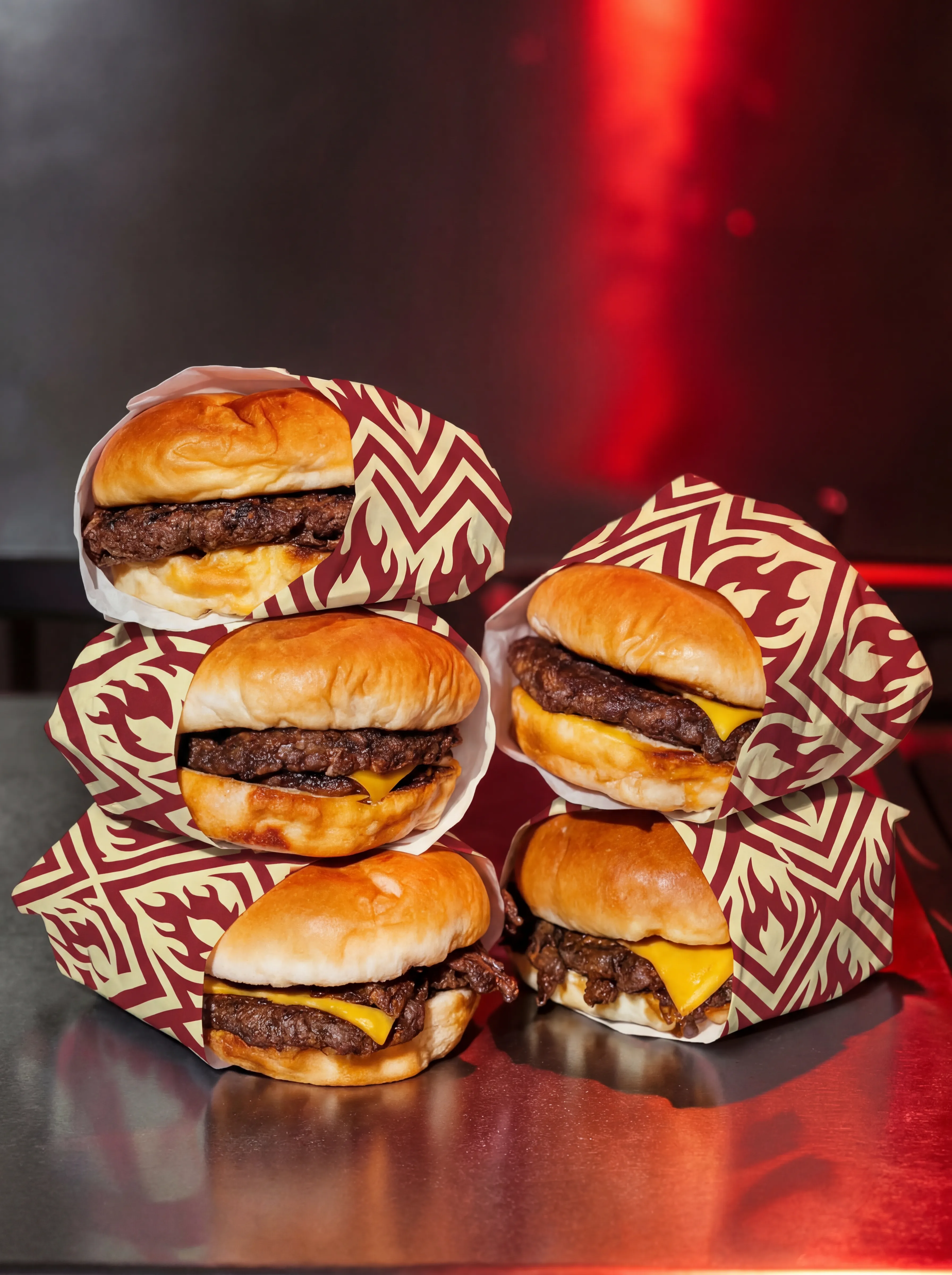 Restaurant-prepared burgers organized for school meal service