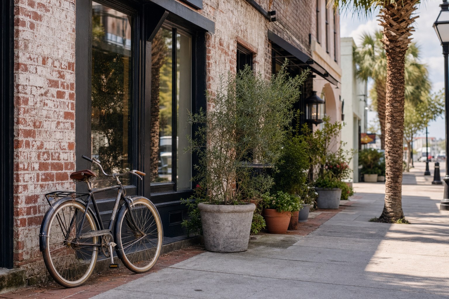 Bicycle outside an unbranded Lowcountry storefront