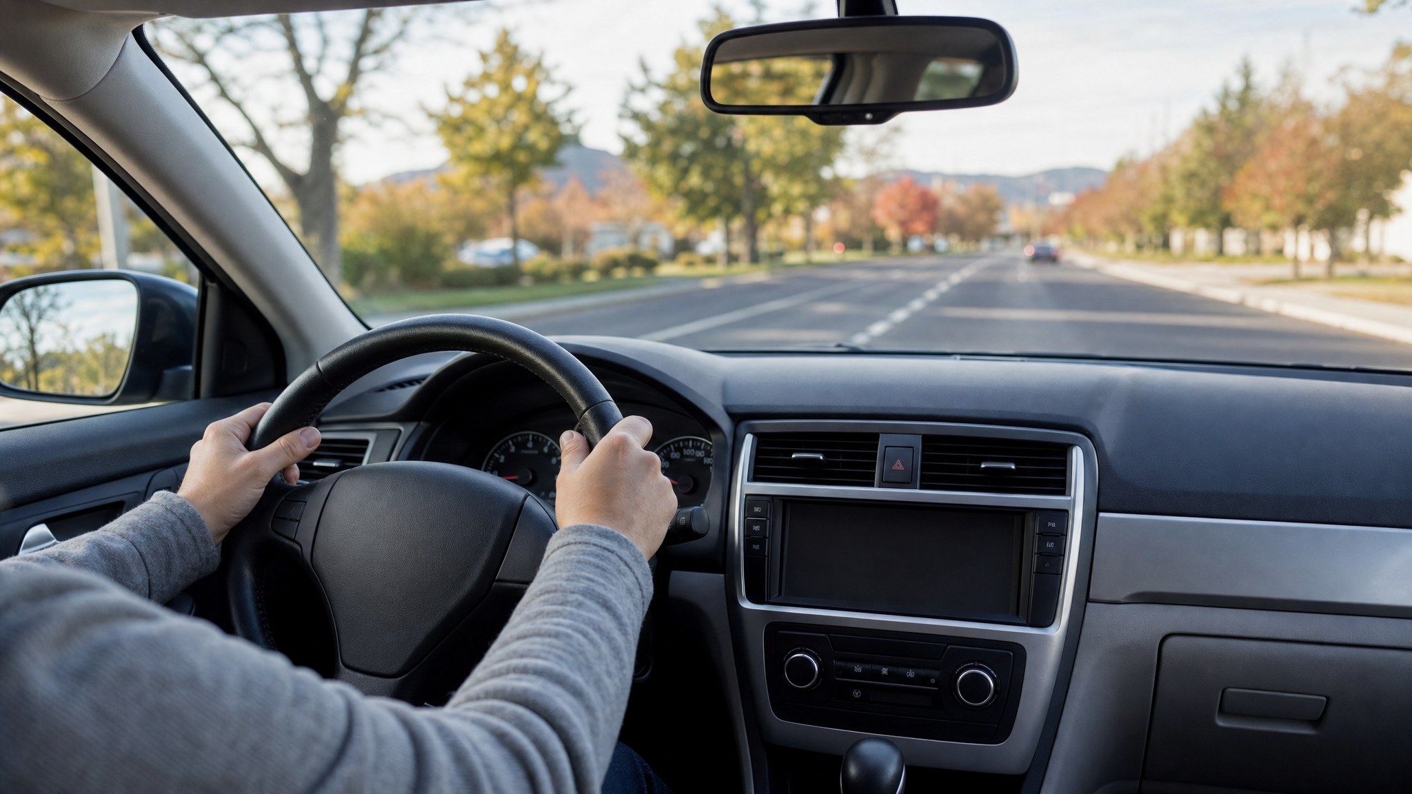Driver holding a steering wheel during a controlled stop