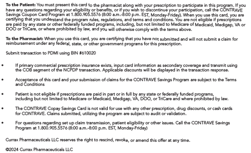 Terms on the back of the official Contrave Savings Card