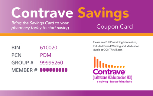 Front of the official Contrave Savings Card