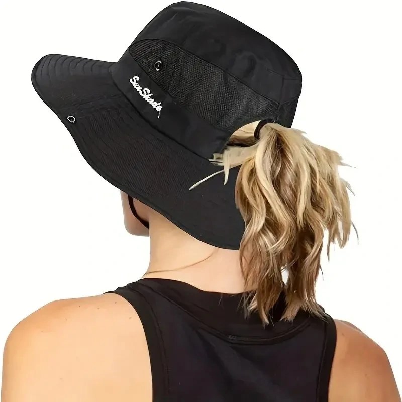 Gray Breathable Ponytail Sun Hat