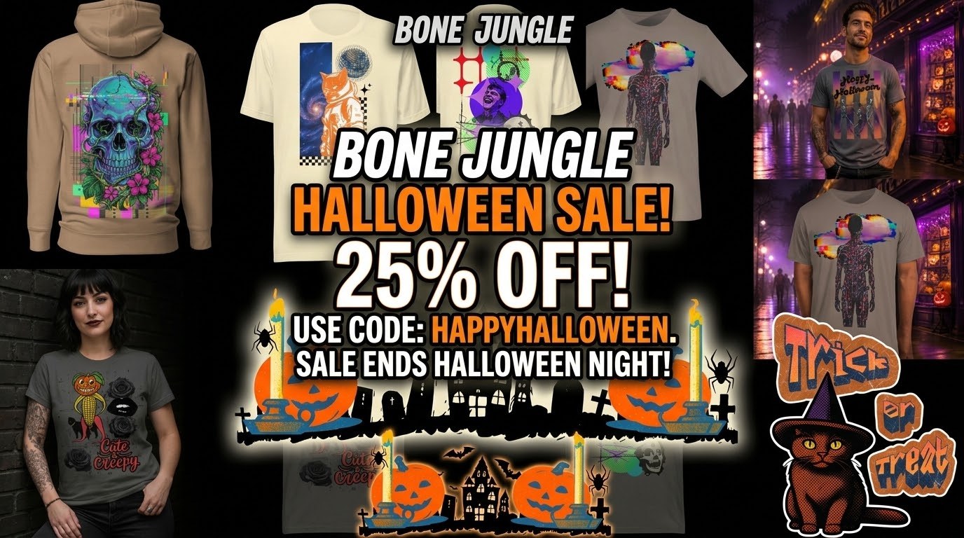 Bone Jungle Halloween sale, 25% off with code HAPPYHALLOWEEN