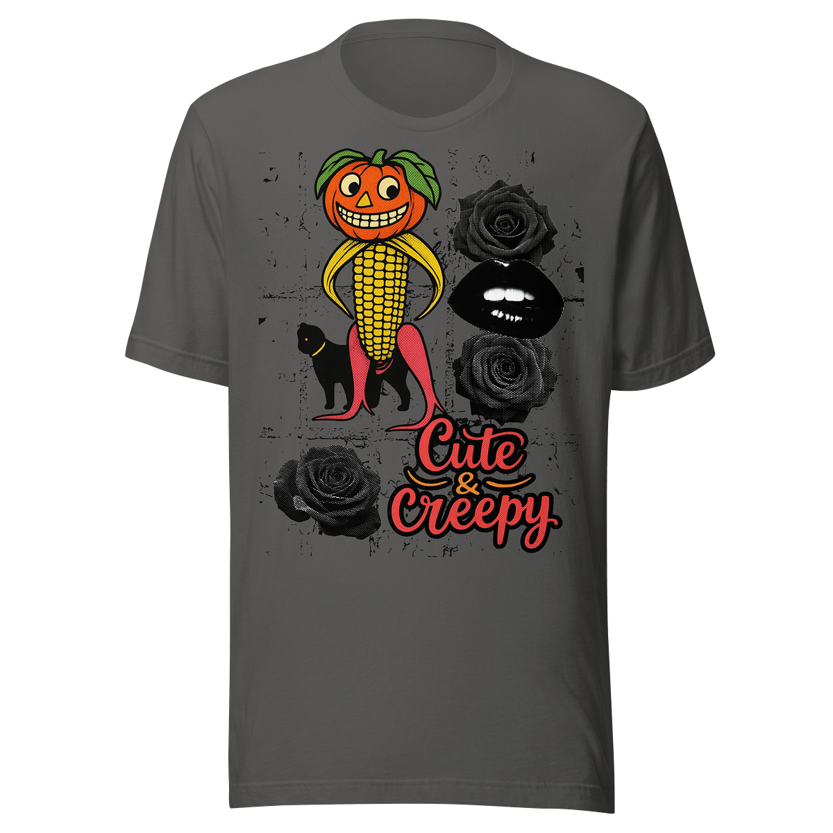 Cute & Creepy Pumpkin Rose Cat Tee