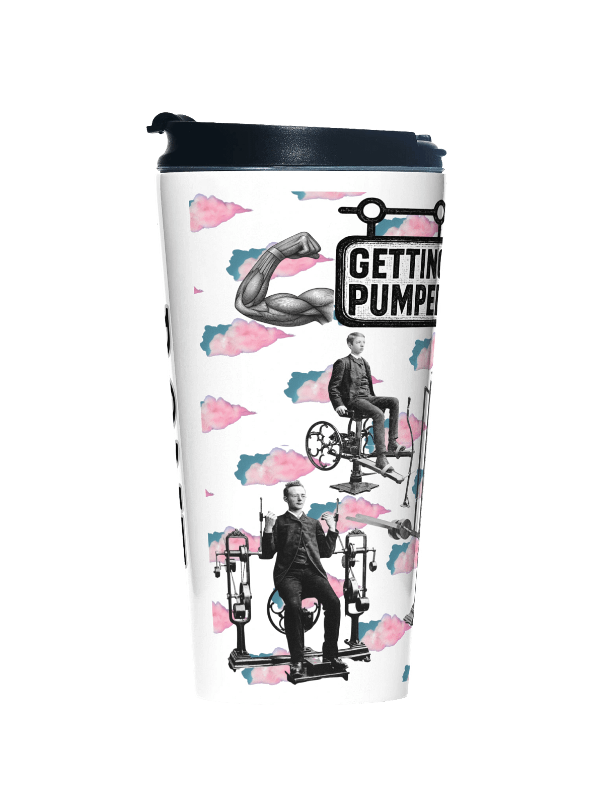 Getting Pumped Vintage Fitness Collage Travel Mug