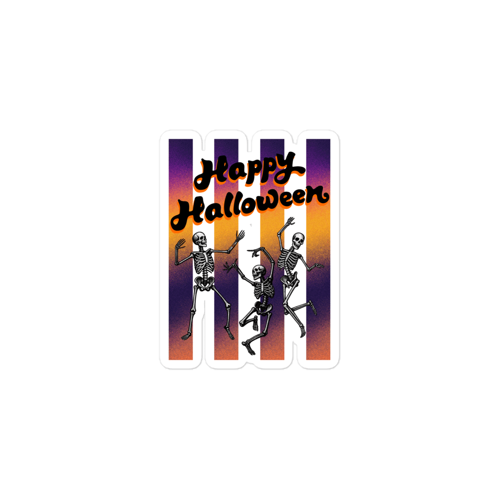 Happy Halloween Dancing Skeletons Kiss Cut Sticker