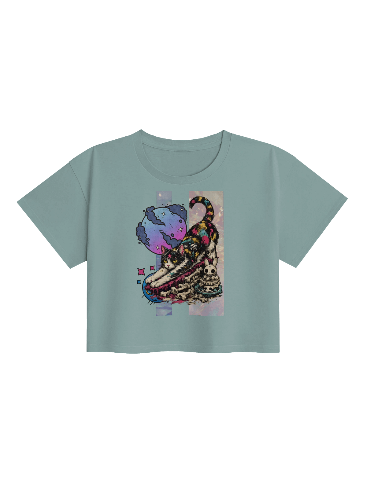 Neon Bone Cat Crop Top