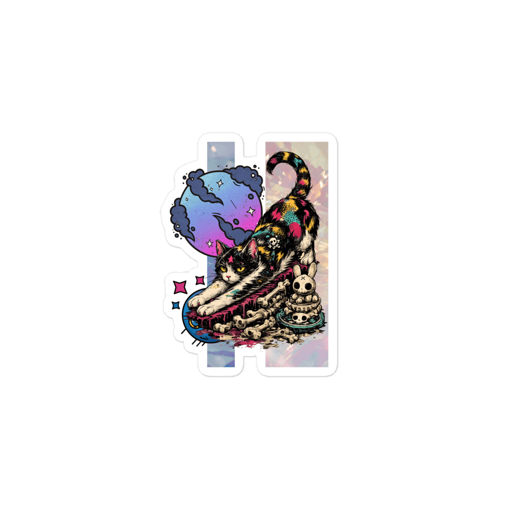 Neon Bone Cat Sticker