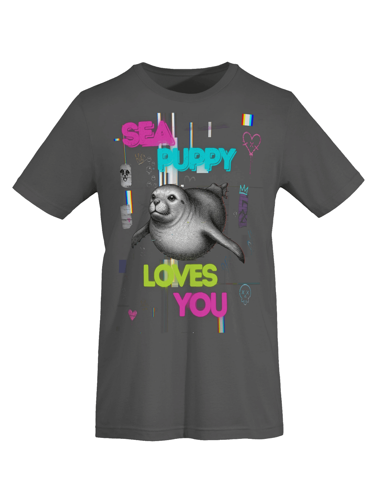 Sea Puppy Loves You Neon Collage Tee