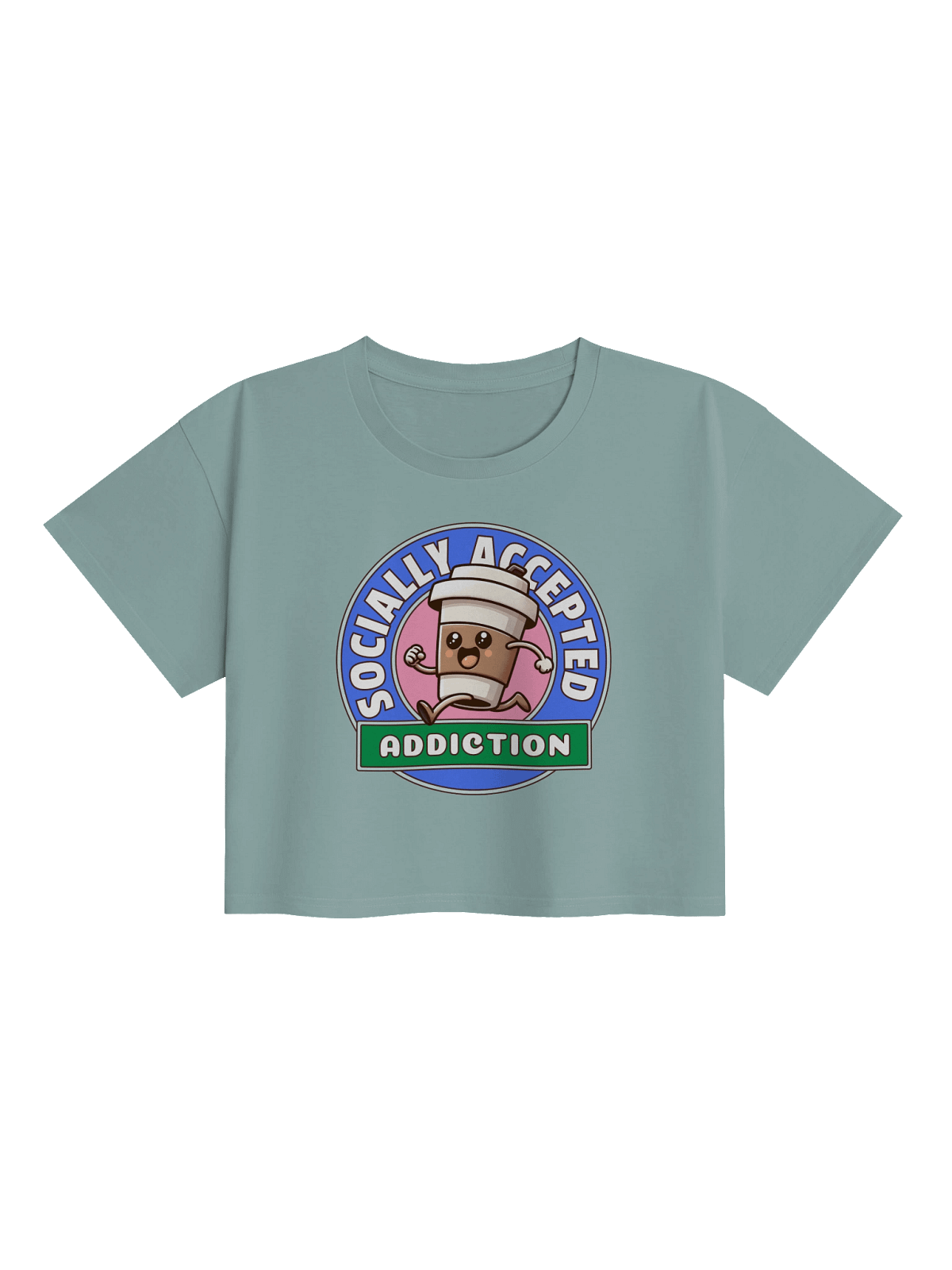 Socially Accepted Addiction Coffee Cup Badge Crop Top